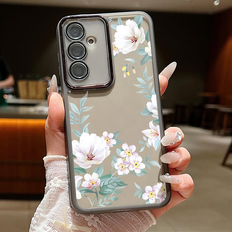 Floral Print Clear Silicone Soft Phone Case For Samsung S25 Ultra S24 FE S23 Plus A56 A36 A16 A55 A15 Slim Shockproof Lens Film Protection Cover