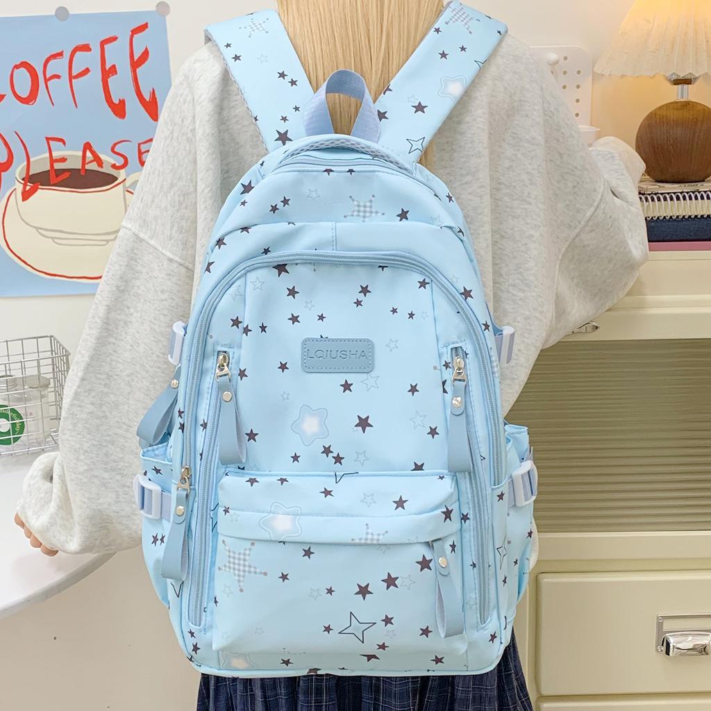 Schulrucksack Last reduzieren Mittelschüler Schulrucksack Mädchen Oberstufe College-Student Große Kapazität Sternenrucksack Leicht 11 Zoll
