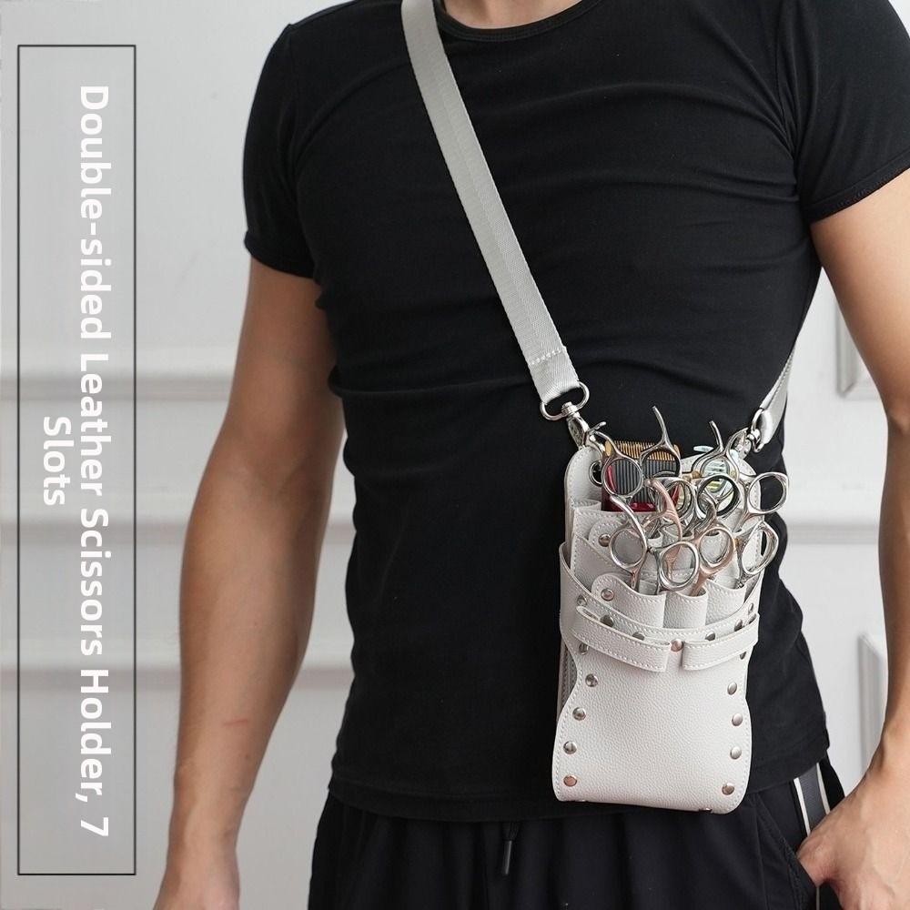 Fashion PU Leather Hairdressing Scissors Bag Large Capacity Durable Hairstylist Waist Bag Haircut Bag Crossbody Scissors Tool