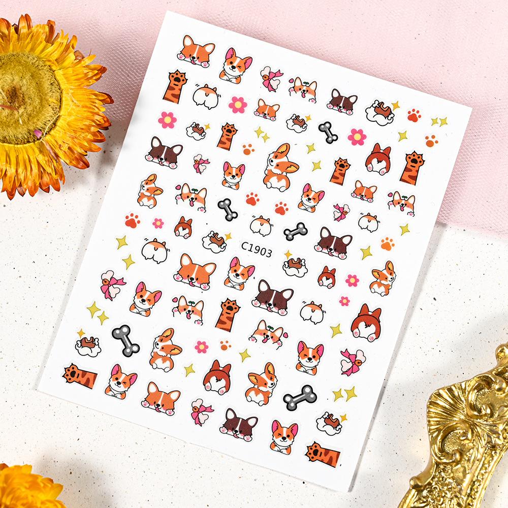 Cute Cartoon Pet Manicure Sticker Cute Husky Cute Corgi Sweet Cat Nail Decorative Sticker