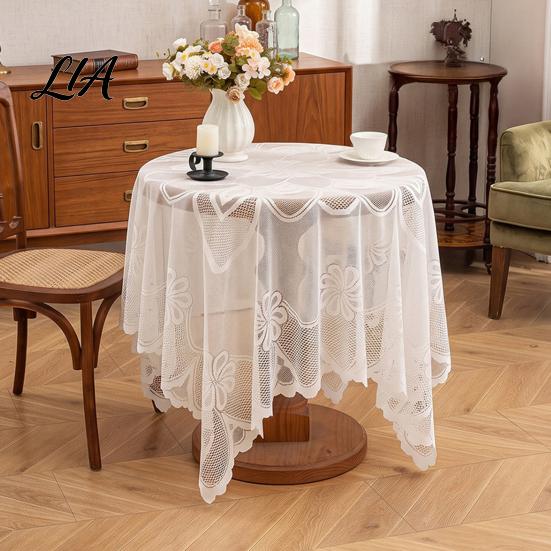 Vintage Lace Tablecloth White Floral Tablecloth, Rustic Boho Table Cover, Foldable Dining Cloth for Wedding Bridal Shower Party Decoration Decorative