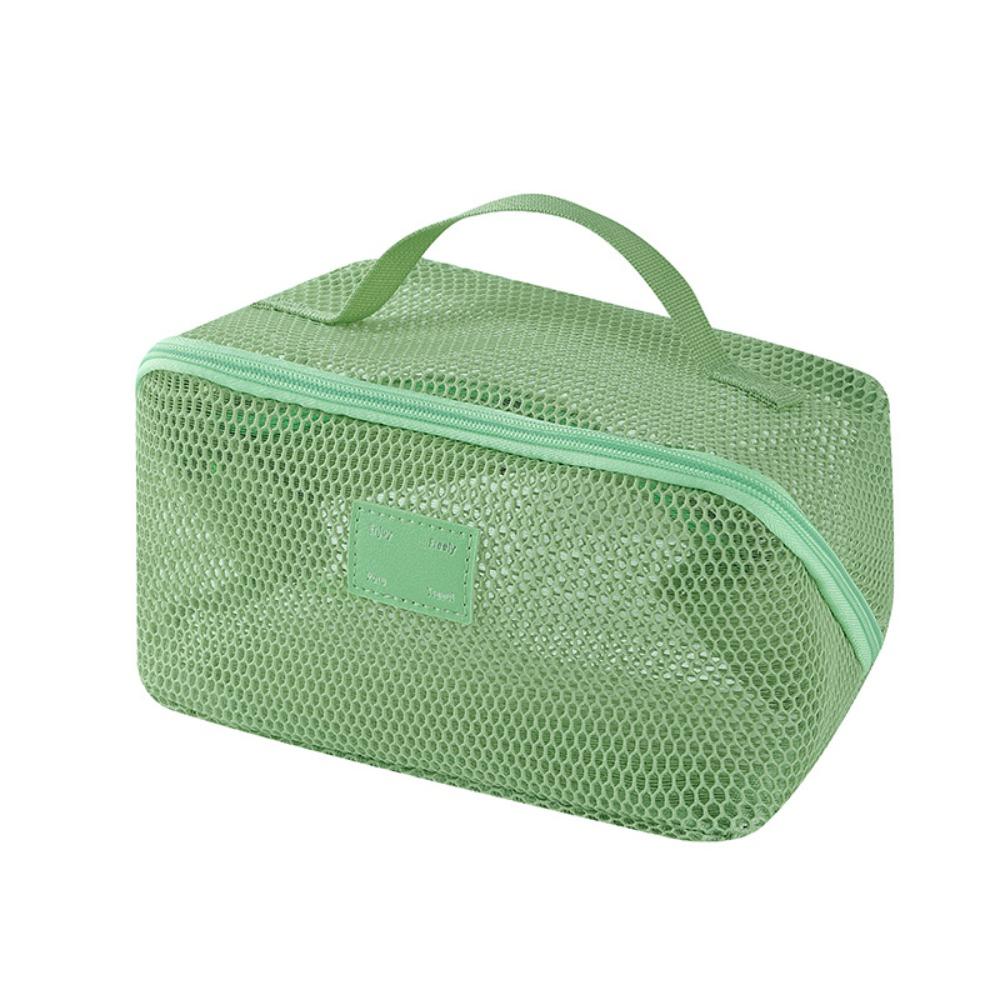 Solid Color Mesh Cosmetic Bag Zipper Toiletry Storage Bag Portable Makeup Pouch  Women/Girls