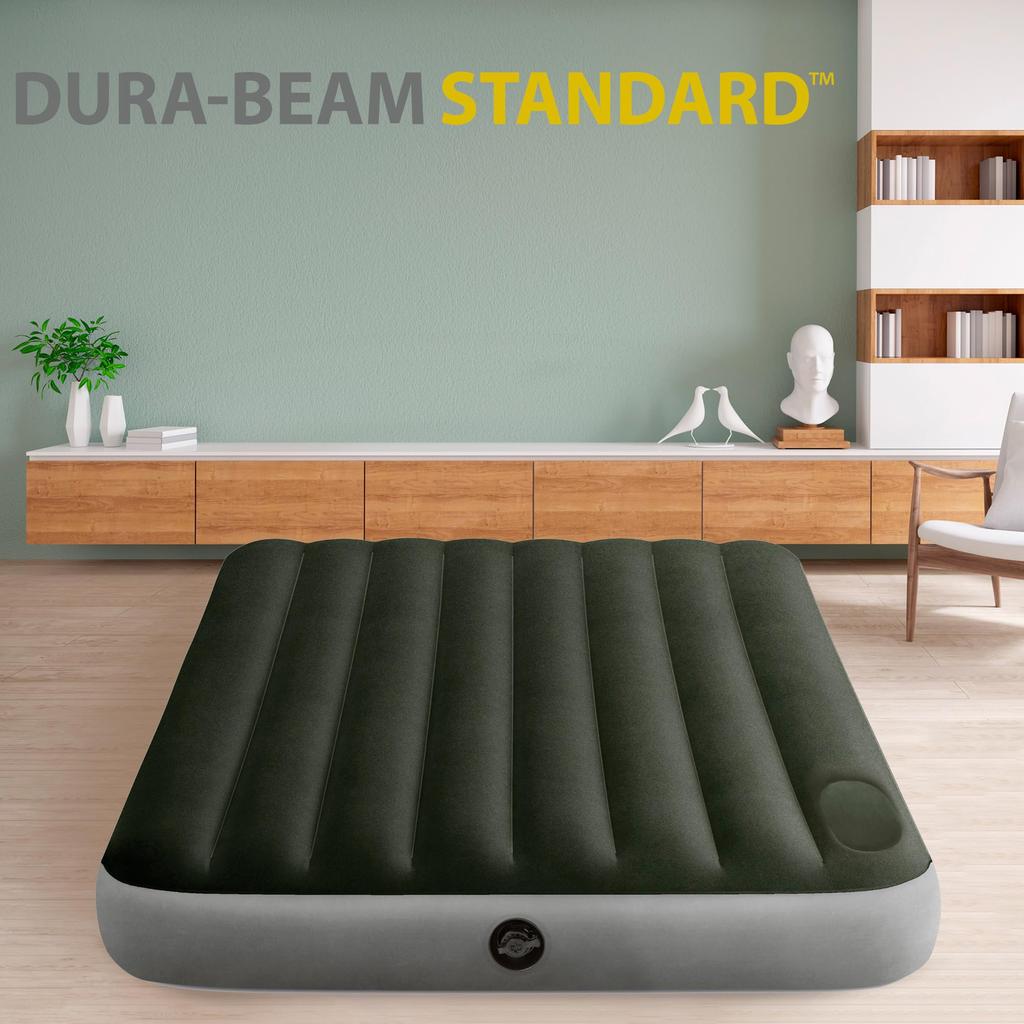 intex Downy 64762 Air with Foot 137 X 191 X 25 Air Mattress for Indoor and Emergency Bed, Double, Built-in Pump, Cm, Use, Camping, Guests,