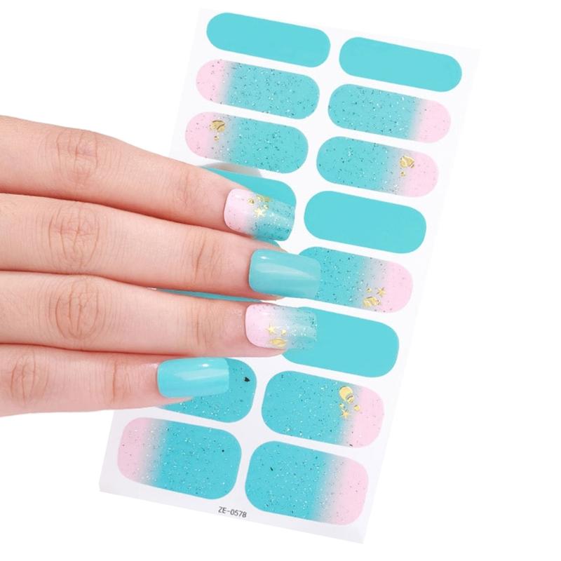 Nail Polish Sticker Self-Adhesive Nail Sticker Manicure Sticker Full Nail Wraps Waterproof Nail Strips with Nail File
