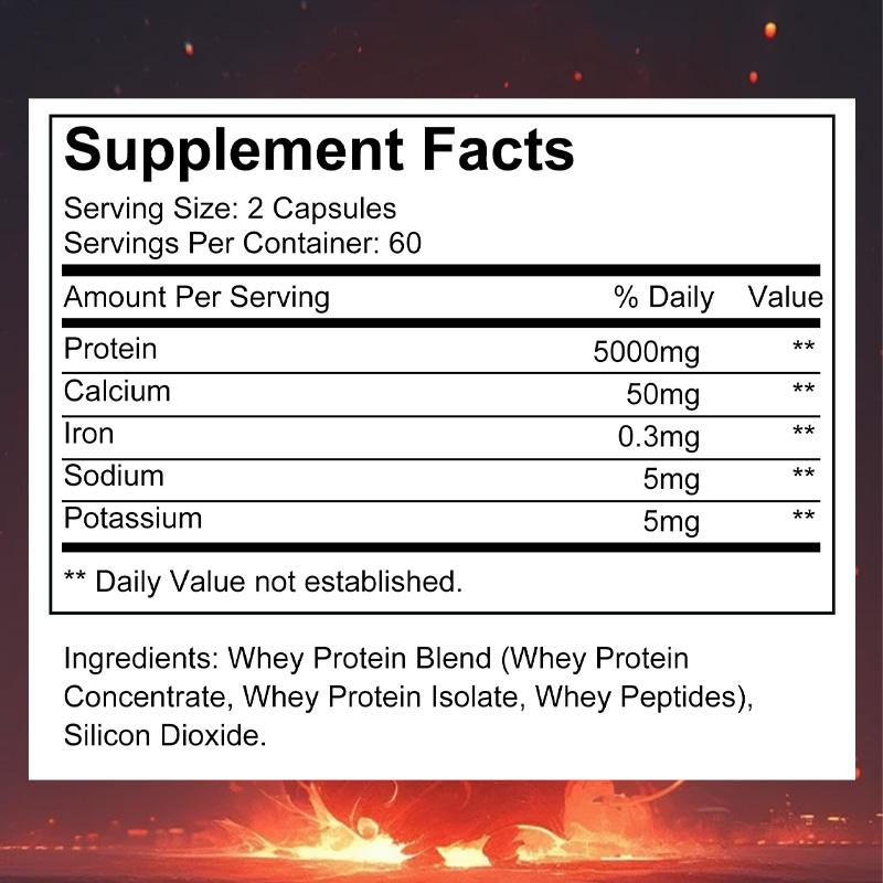 Proteína de soro de leite 5000 mg, sem glúten, 120 cápsulas