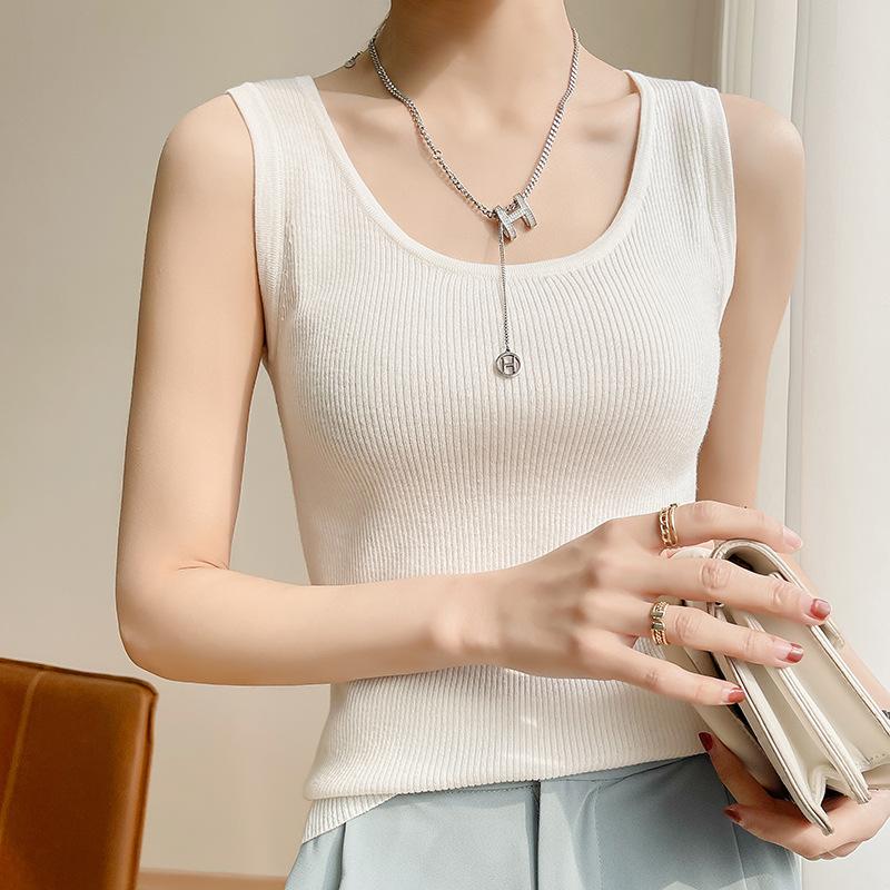 Wool Striped Suspender Vest Thin Spring and Autumn Style Slim Fit Inner Sleeveless Knitted Top