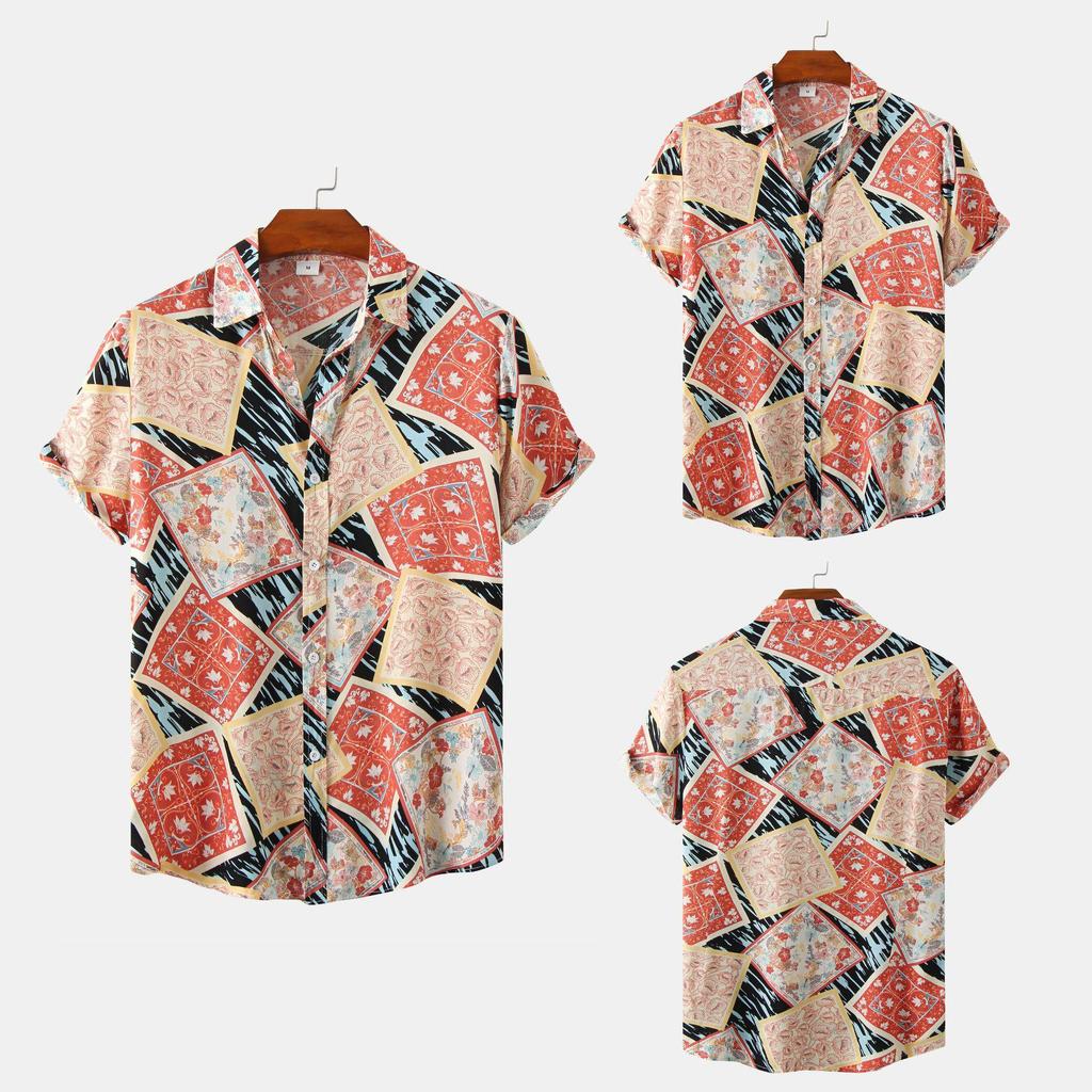 2026 Summer Men's Short Sleeve Floral Shirt - European and American Style