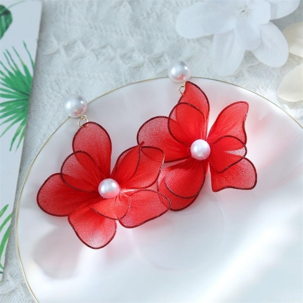 

Pearl Mesh Flower Dangle Earrings Elegant Petals Stud Earrings Beach Earrings Ladies/Girls красный