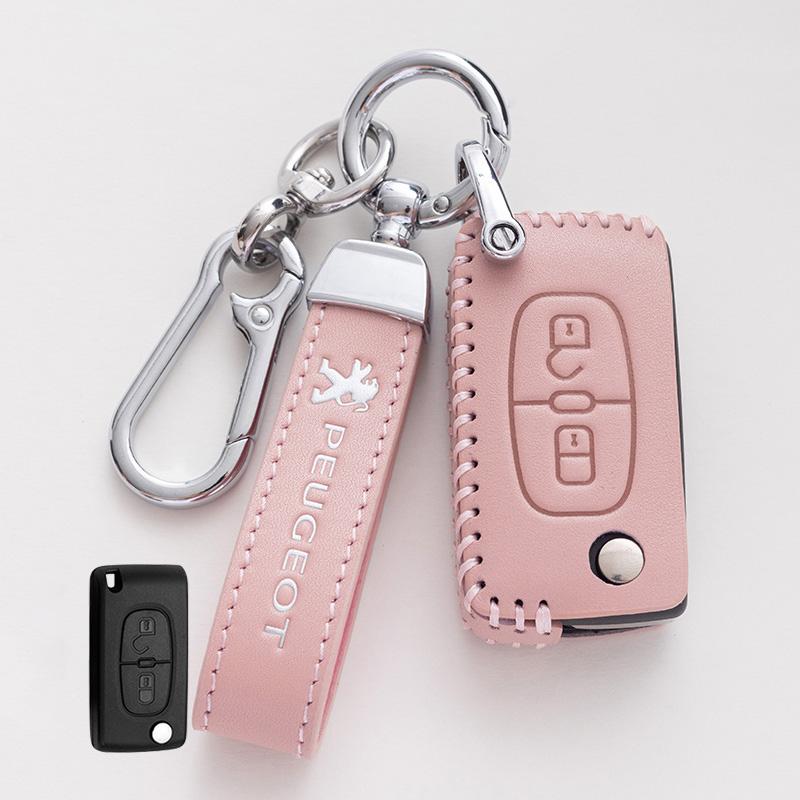 

2026 Hot Car Sticker PU Leather Car Styling Key Case Cover Shell Holder Protection Accessories For Peugeot 107 207 307 307S 308