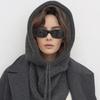 Men Women Shawl Scarf Solid Color Adjustable Drawstring Hooded Design Scarf 2 In 1 Winter Outdoor Hooded Wrap