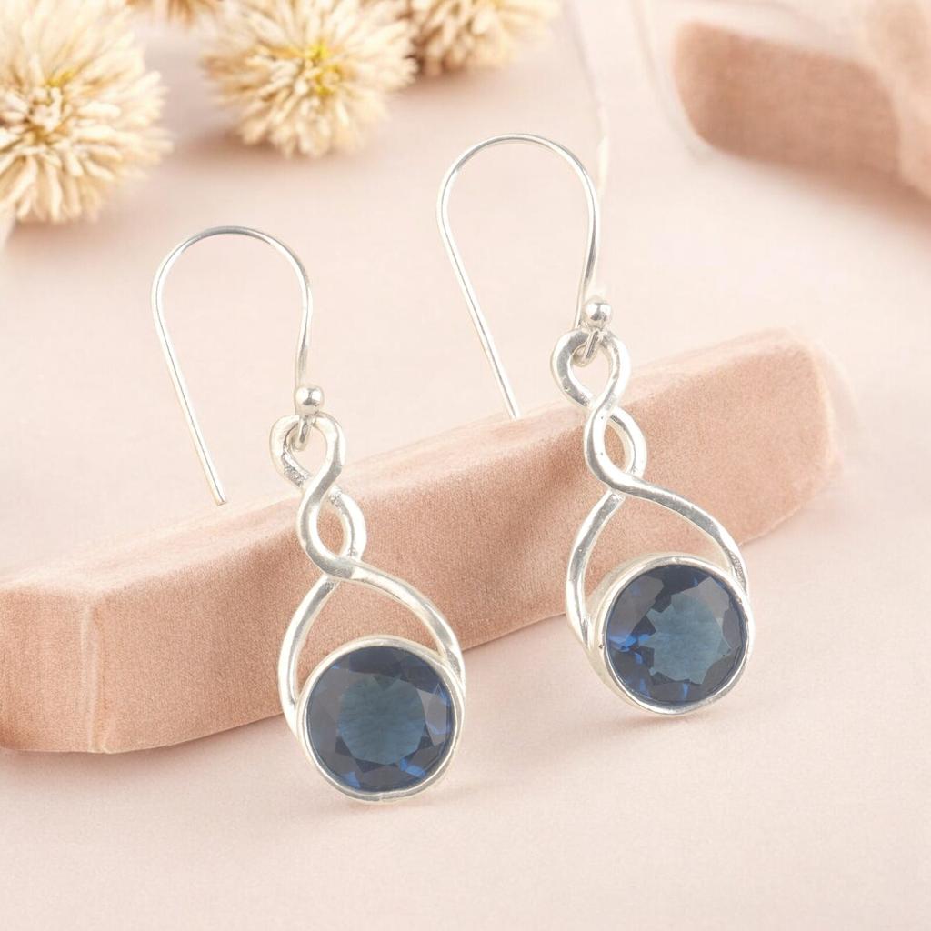 Echter London Blue Topas 925 Sterlingsilber Handgefertigter Schmuck Ohrringe 1,68" CE-15-8