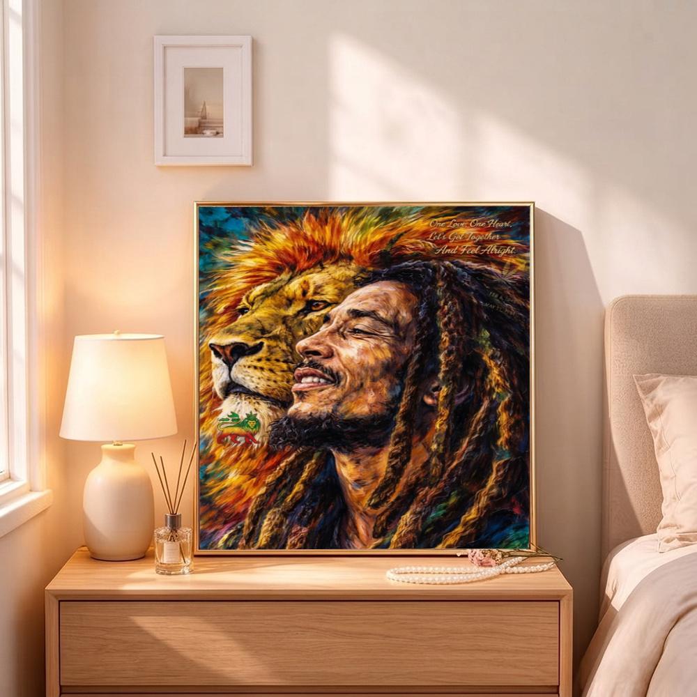 Bob Marley Lion Judah Rasta 5D Diy Diamond Painting Round Diamond Diy Frameless Holiday Artwork Suitable For Home Office Wall Decoration