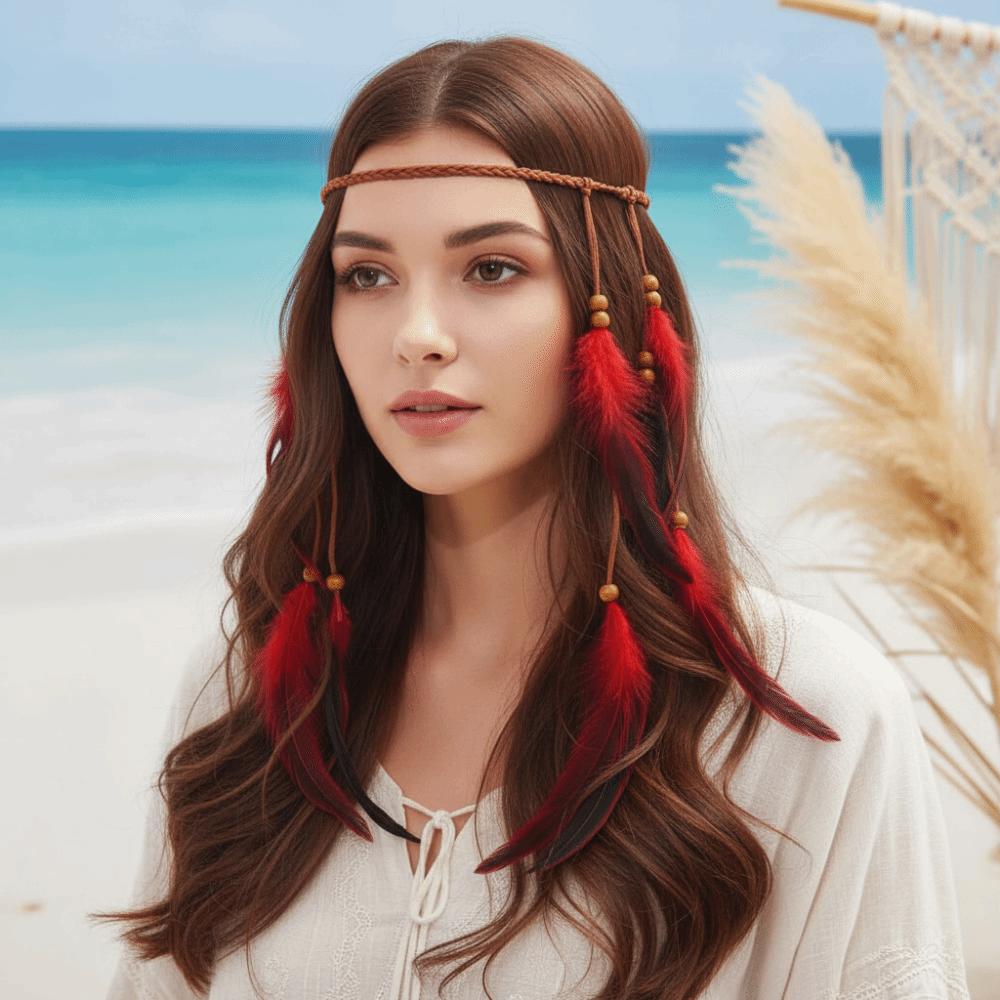 Intricate Beadwork Long Feather Headpiece Tribal Feather Hair Extensions  Music Festival Look