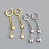 925 Sterling Silver Tassel Box Chain Heart Charm Drop Earring For Women Girls Wedding Party Elegant Fashion Jewelry Eh235