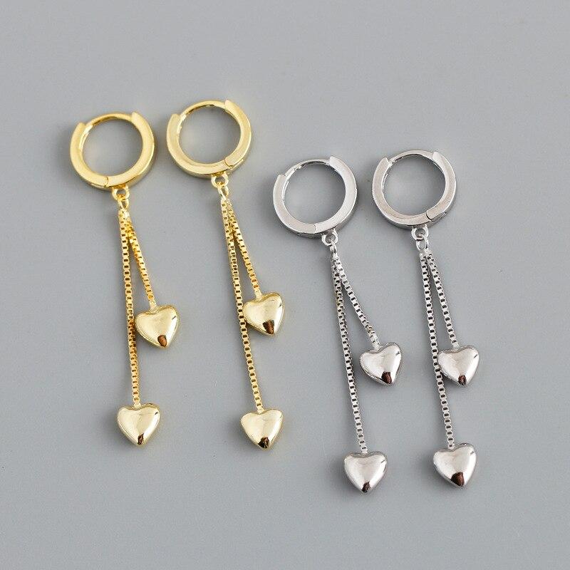 925 Sterling Silver Tassel Box Chain Heart Charm Drop Earring For Women Girls Wedding Party Elegant Fashion Jewelry Eh235