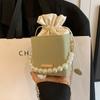 Pearl Drawstring Crossbody Bag Square Luxury Shoulder Bag Fashion Women Bucket Bag  Female