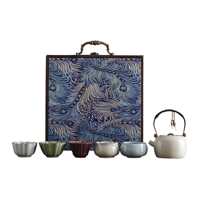 Five Famous Kiln Ceramic Tea Sets, Beam Pot, Teacup, Fair Cup, and High-end Business Gifts for Customers