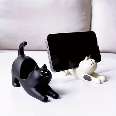 Stretching Cat Figurine, Calico Cat Phone Stand, Desktop Decoration, Creative and Practical for Lazy Binge-Watching