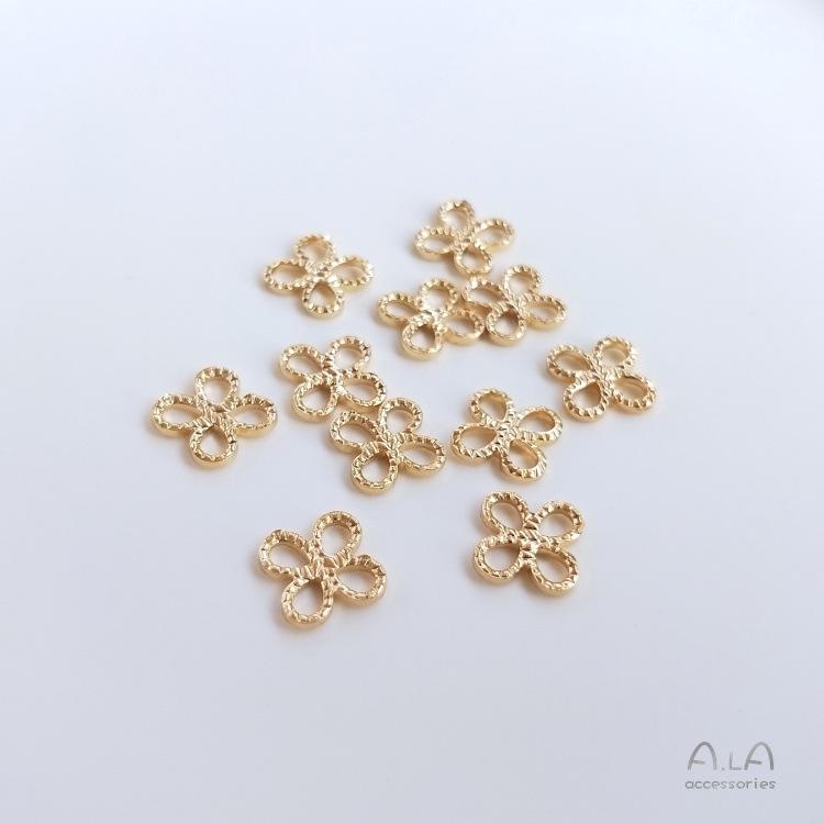 14K Gold-Filled Copper-Plated Four-Leaf Clover Pendant for DIY Bracelets and Earrings