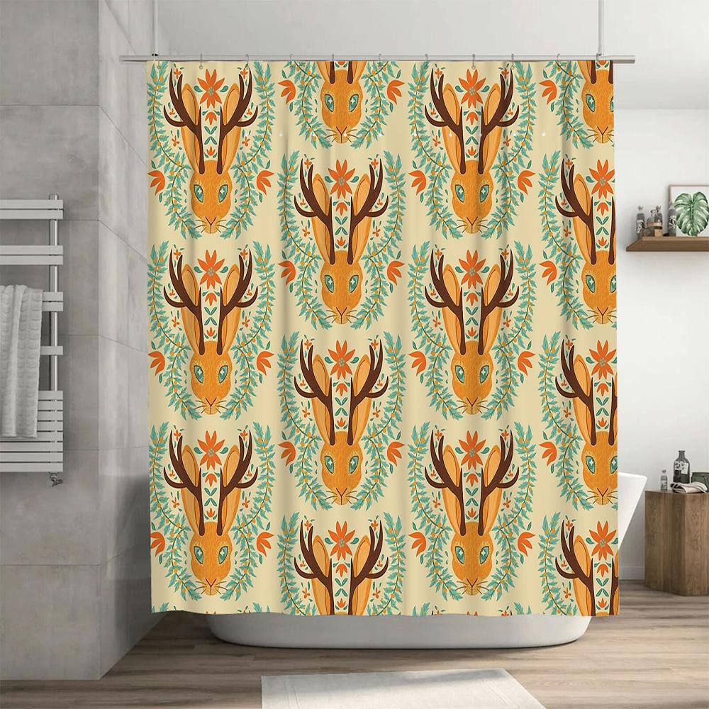 Floral Deer Shower Curtain Nature Forest Woodland Bathroom Decor Set Waterproof Vintage Rustic Home Decor Farmhouse Style