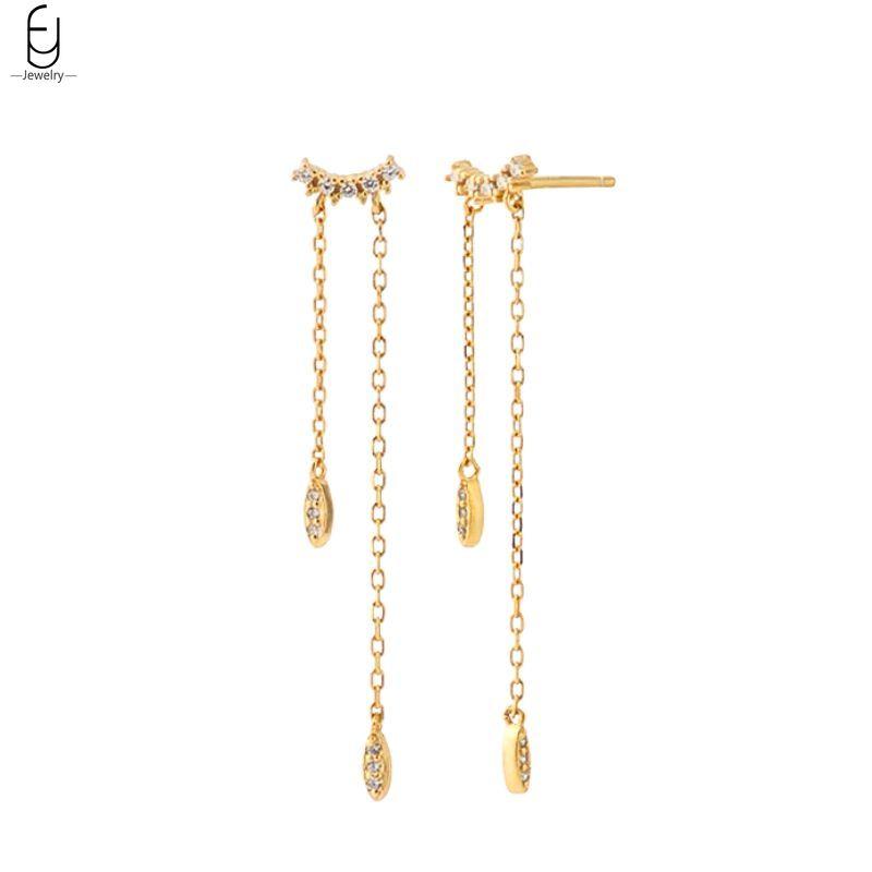 925 Silver Needle Luxury Long Chain Tassel Crystal Stud Earrings For Women Exquisite Pendant Gold Earrings Fine Jewelry
