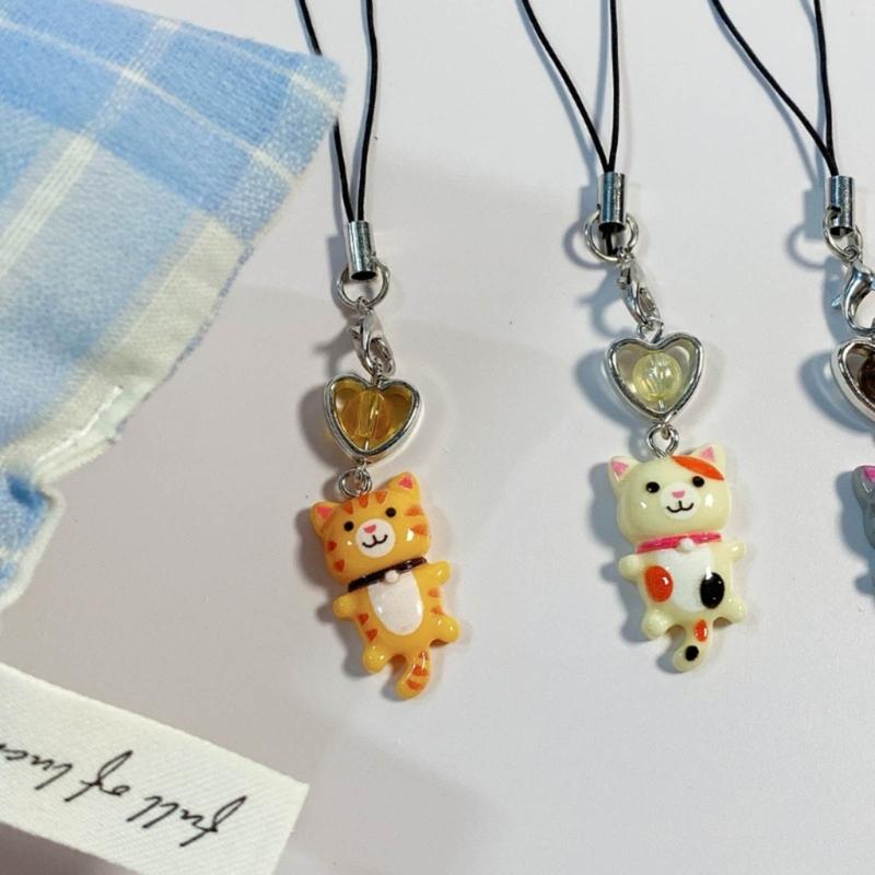Lovely Cartoon Cat Key Chain Charming Feline Pendant Anti-Lost Chain Jewelry