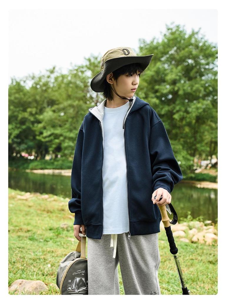 Męska bluza z kapturem i zamkiem, kardigan, niebiesko-szara - Rozmiar od M do L