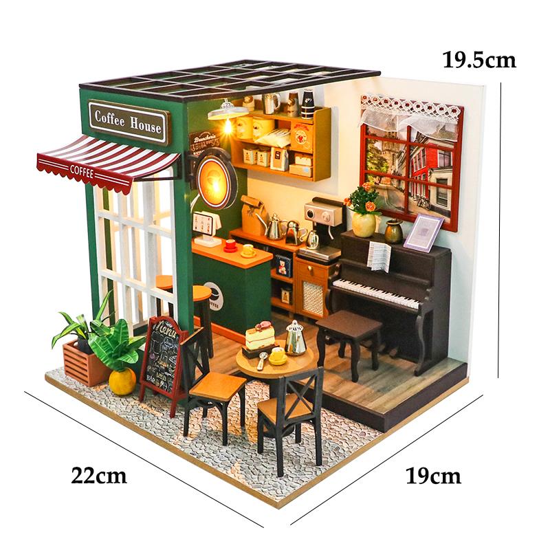 DIY Wooden Doll House Toy 3D Puzzles Mini Dollhouse Handmade Doll House Model Building Kits Coffee House Toys For Children Gifts