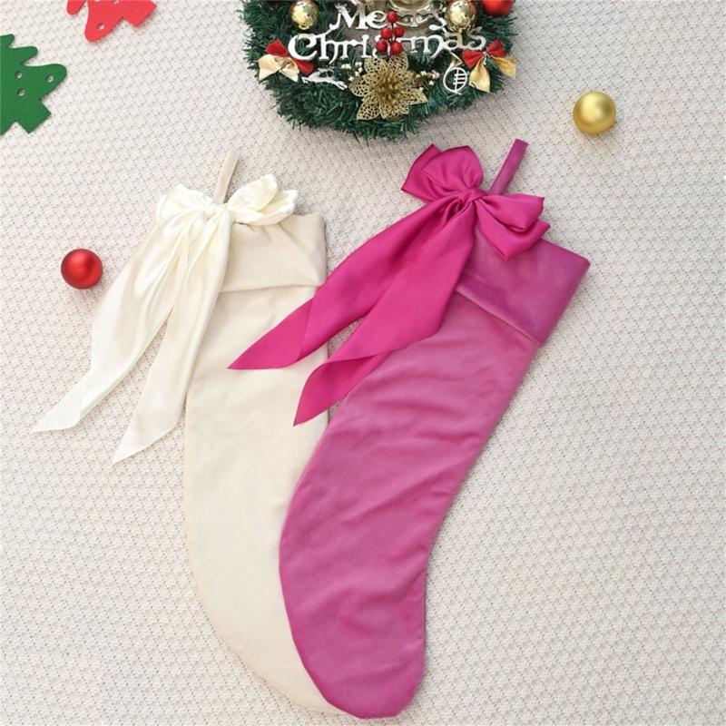 Christmas Tree Ornament Bows Christmas Stockings Gift Bag Christmas Hanging Socks For Fireplaces Door Decoration