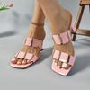 Fashion Stiletto Flip-Flops Women Summer New Square Toe Open Toe Metal Decoration Non-Slip Wear-Resistant Outer Wear High Heel Sandals