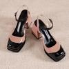 Fashion Color Block Block Heel Sandals Women's Fashion Square Toe Shallow Mouth One Strap Platform Non-Slip Wear-Resistant High Heels