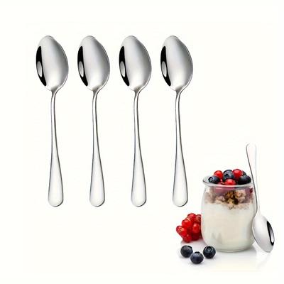 Conjunto de 4 Colheres de Aço Inoxidável - 6,7" Polido Espelhado, Lavável na Máquina de Lavar Louça para Café, Sorvete.