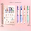 4pcs Lovely Flower Gel Pens Set, Pinch Grip Camellia Floral Pink Bowknot Star Dream Clip 0.5mm Black Color Ink for Writing