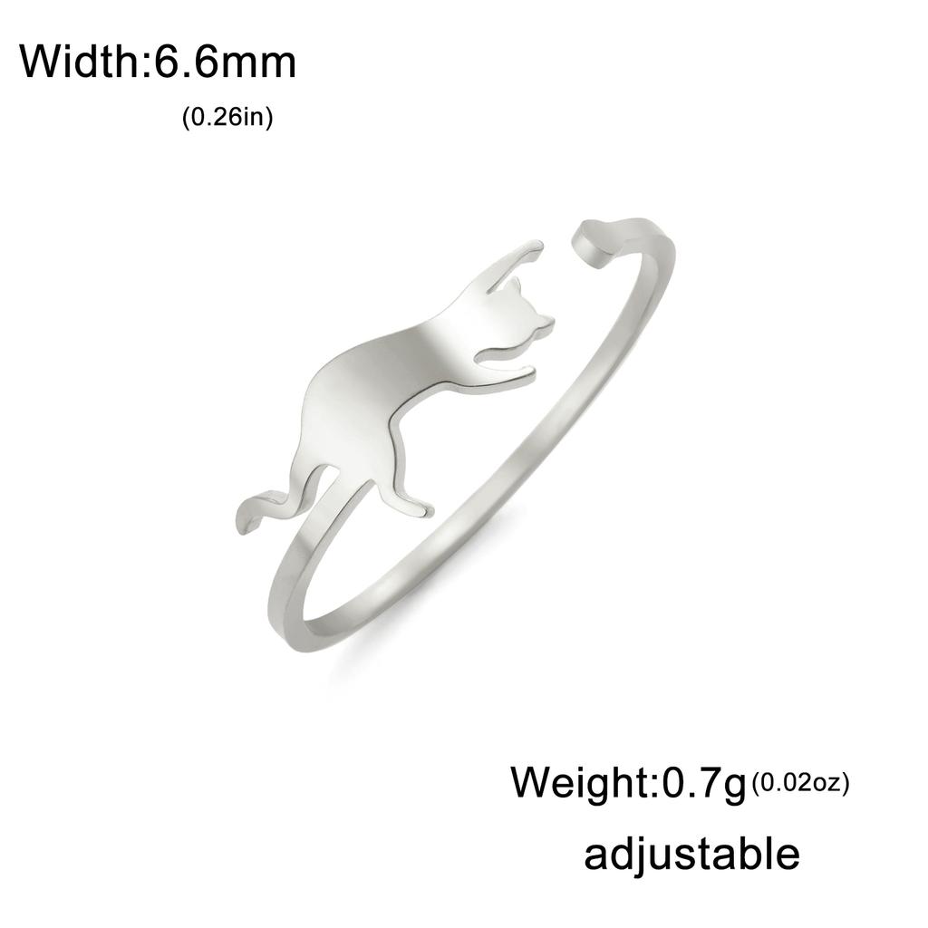 Skyrim Cute Cat Open Ring Stainless Steel Kitten Enthusiast Pet Animal Adjustable Ring Women's Minimalist Ring Lover Gift