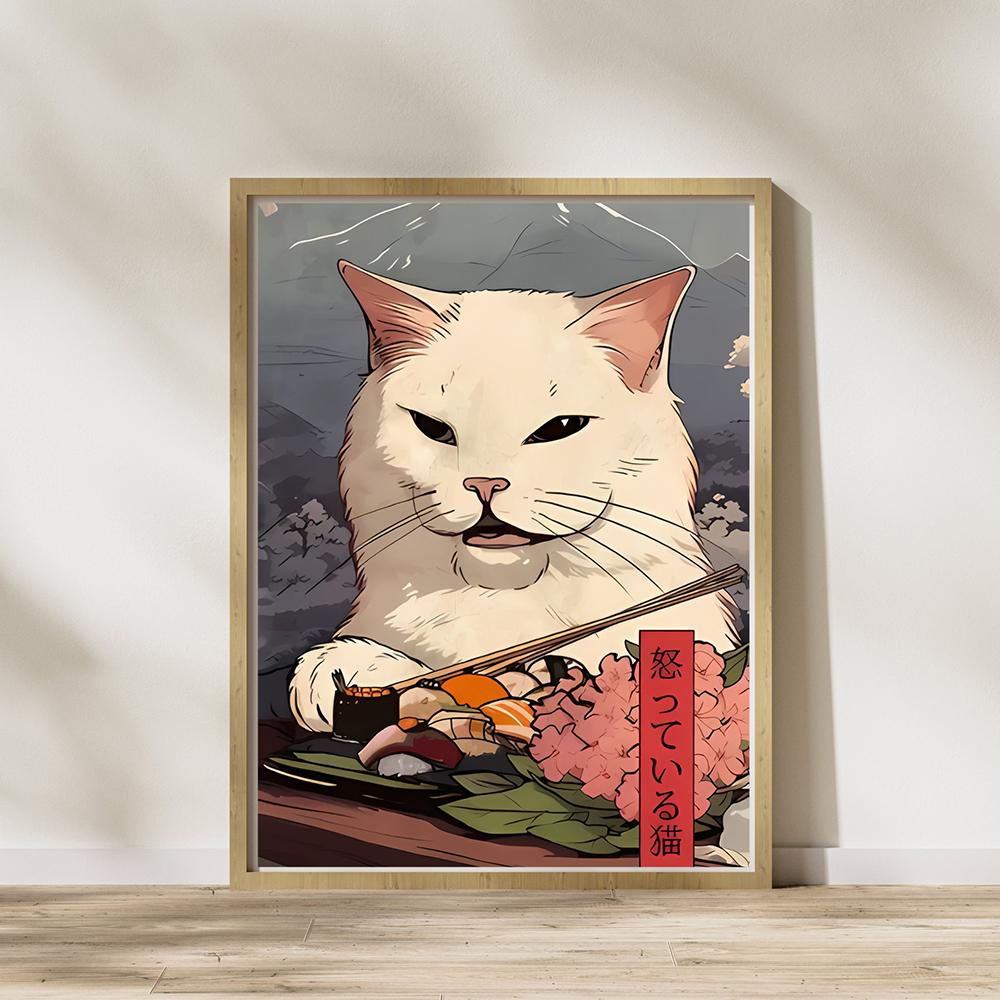 Kawaii Japanese Ramen Animal Cat Posters Canvas Prints Paintings Home Decor Noodles Food Wall Art Poster Kitchen Room Decoration