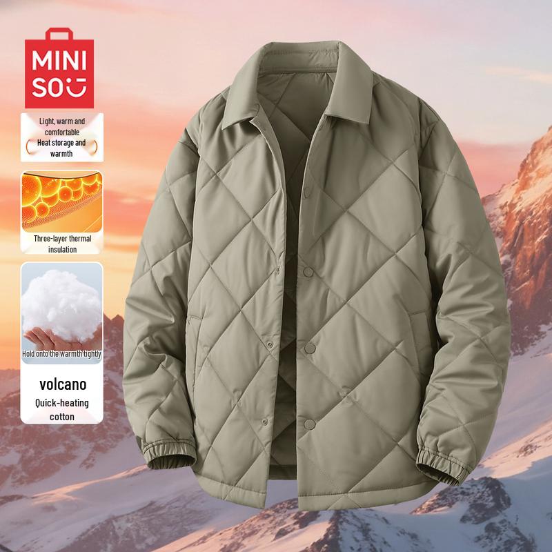 

MINISO Men s Fleece-Lined Padded Lapel Jacket L