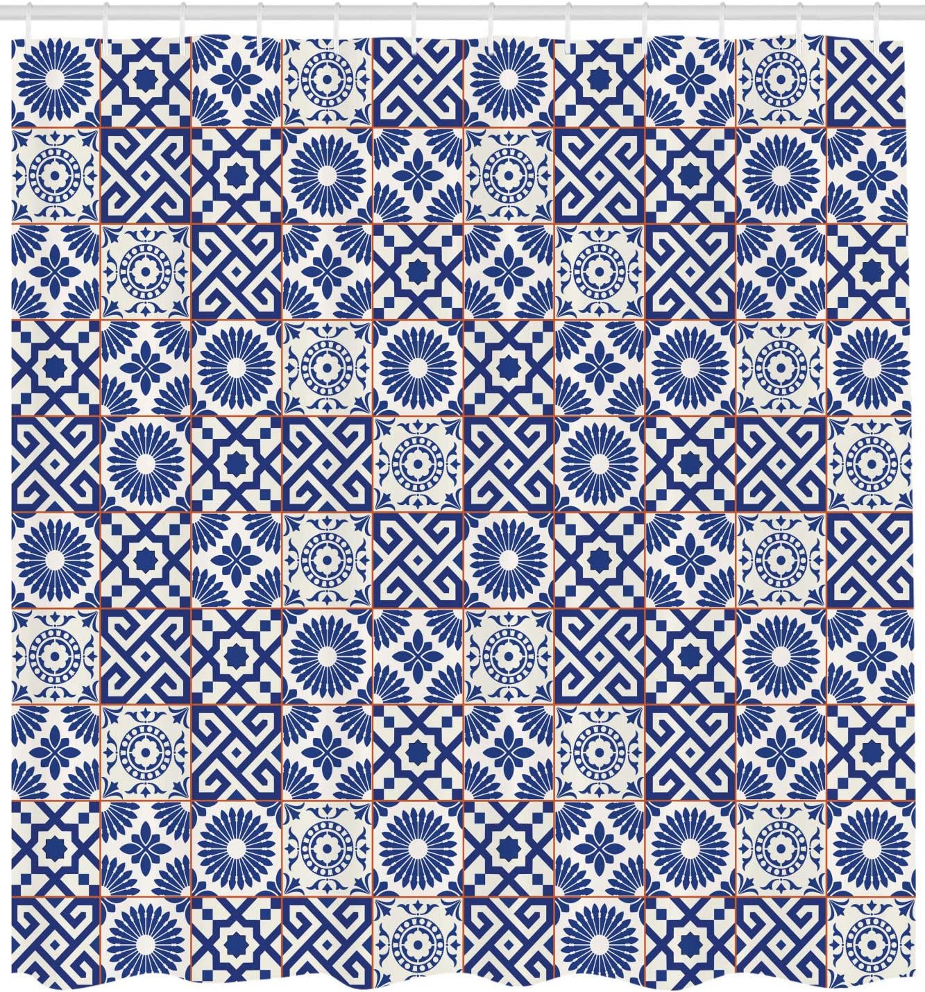 

Moroccan Shower Curtain, Old Ottoman Style Inspired Mix Of Moroccan Tiles In Modern Shades Art Print, Cloth Fabric Bat W60H190(CM)-1 Pcs