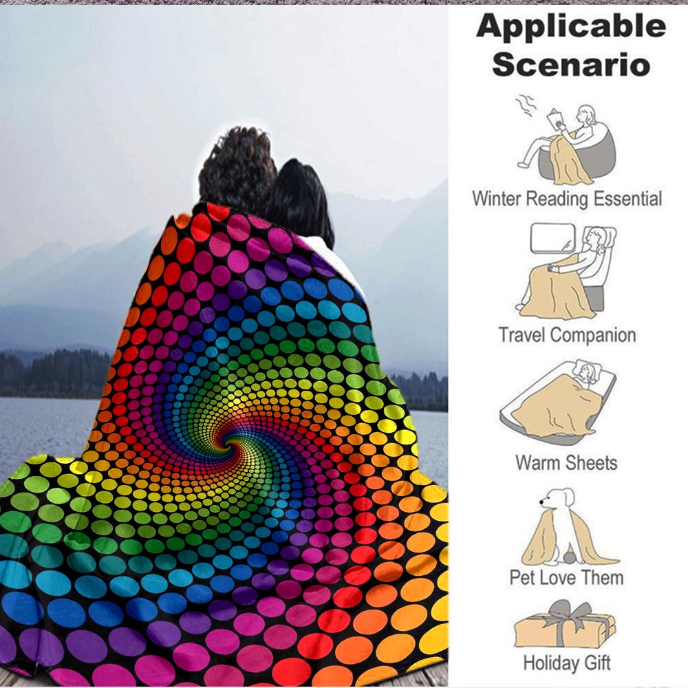 1Pc Rainbow Spiral Dots Blanket Soft And Comfortable Casual Warm Camping Travel Christmas Halloween Xmas Gift Em92424