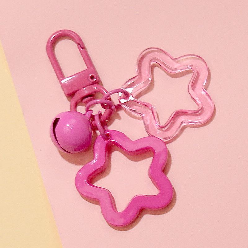Colorful Handmade Double Star Keychain with Bell Ornaments - DIY Women's Bag Decoration