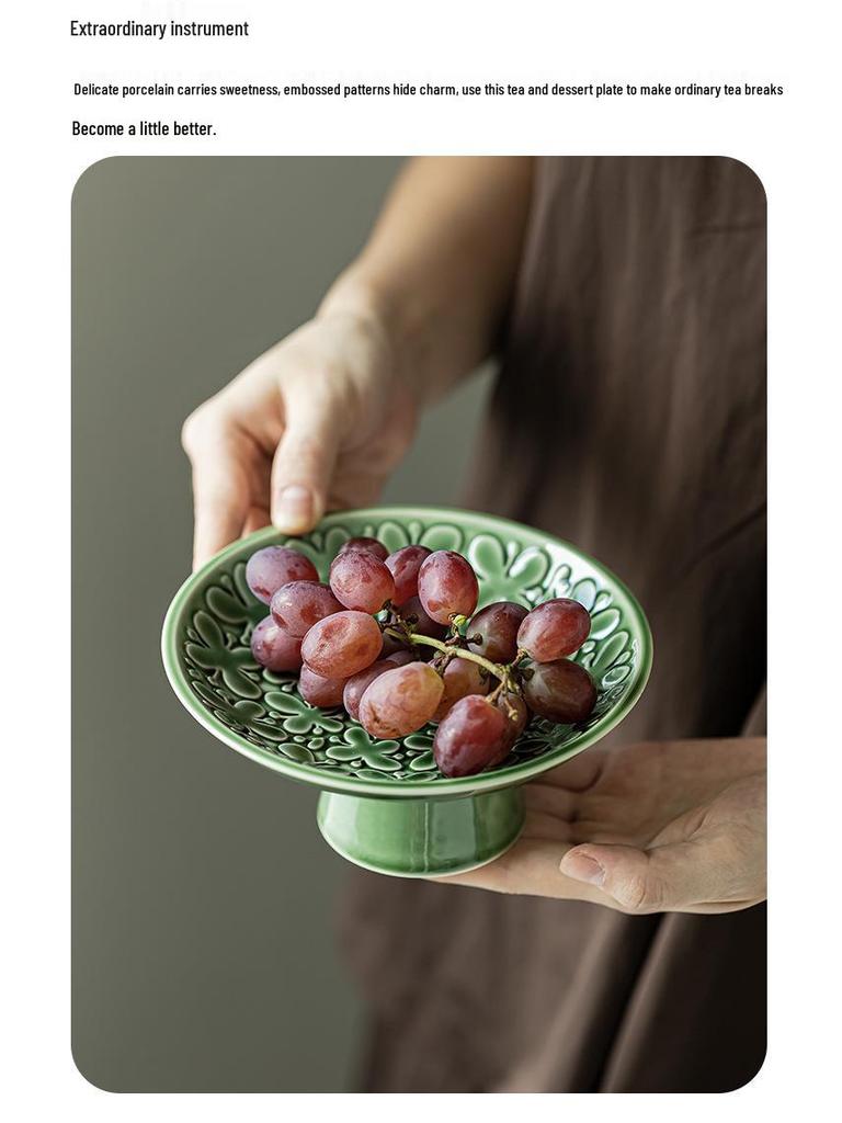 Elegant Ceramic Fruit & Dessert Plate with High Base – Luxurious Tableware for Cold Dishes