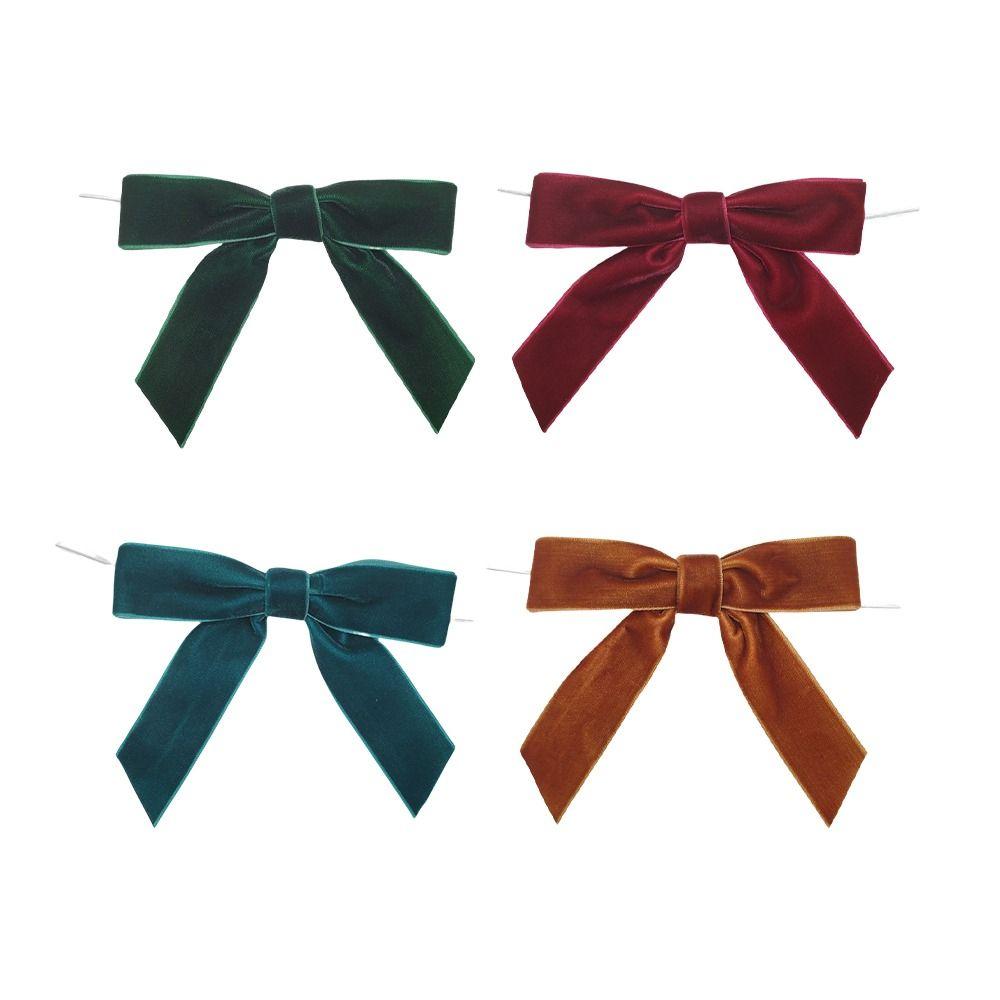 6pcs Velvet Christmas Bows 4.72" Gift Wrapping Tools Xmas Tree Decor Red Green Brown Rustic Crafts Gift Twist Tie Ribbon Bows