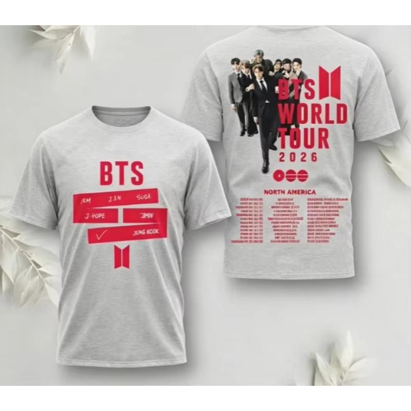 2026 Hot Sale BTS World Tour 2026 Graphic Print T‑Shirt Unisex K‑pop Idol Short Sleeve Casual Streetwear Tee Tops for Men Women Kpop Fans