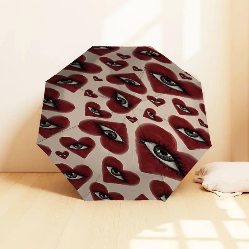 Eye catching Heart Shaped Eyes Printed Umbrella Automatic Opening&Closing,Portable Folding Design,Outdoor Use,Festival Gift for Fans,