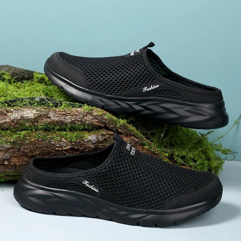 Półpantofle Outdoorowe Antypoślizgowe Męskie Buty Rekreacyjne Siatkowe Oddychające Miękkie Wygodne Płaskie Pantofle