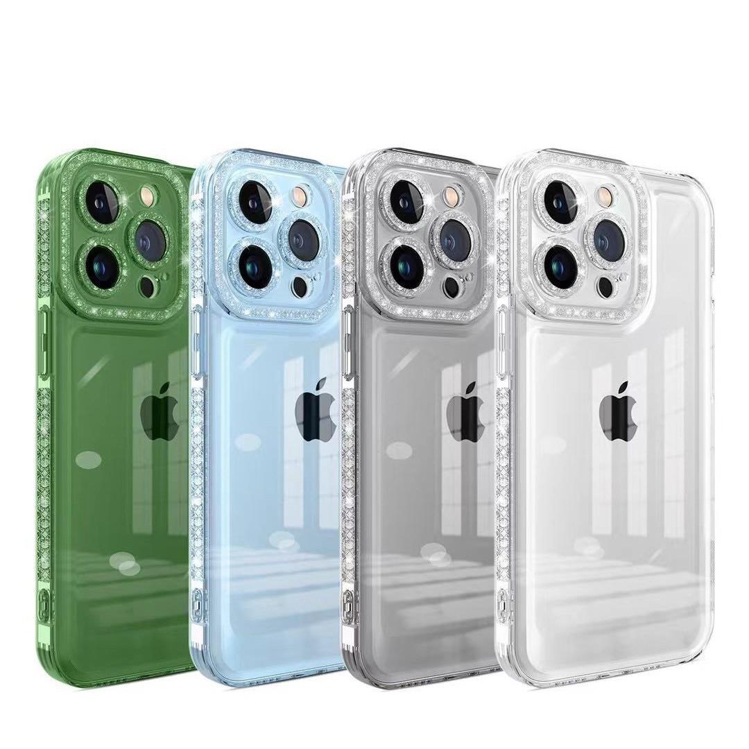 

Прозрачный чехол с бриллиантовой рамкой для iPhone 14 Max 12 13 Pro Max 11 X XR Xs, силиконовый блестящий чехол для камеры, защитный чехол для телефона
