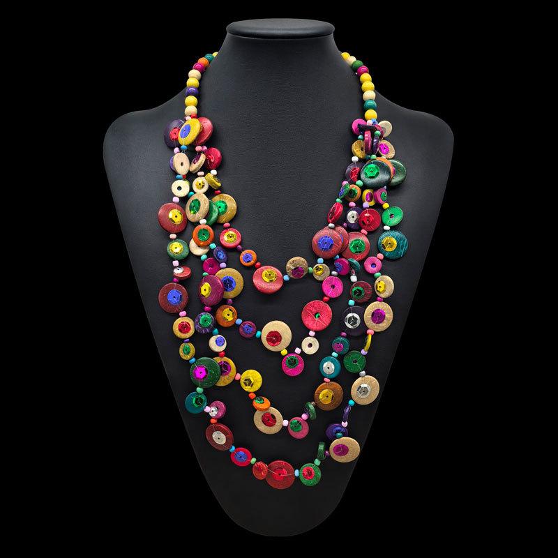 

Богемское этническое ожерелье и кулон многослойные бусины деревянные украшения винтажное эффектное длинное ожерелье женское ручной работы колье