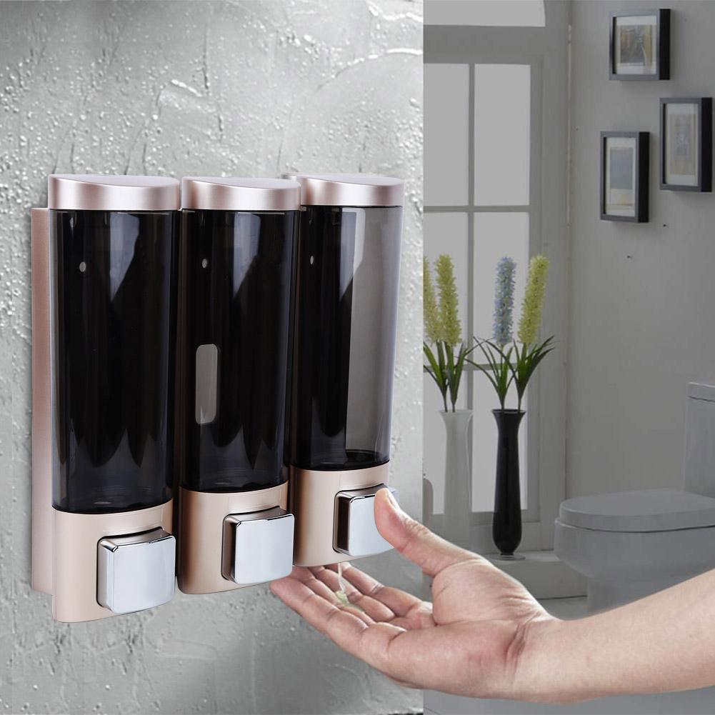3x 200ml Manual Soap Dispenser WallMounted Three Chamber Shampoo Box Shower Gel Container