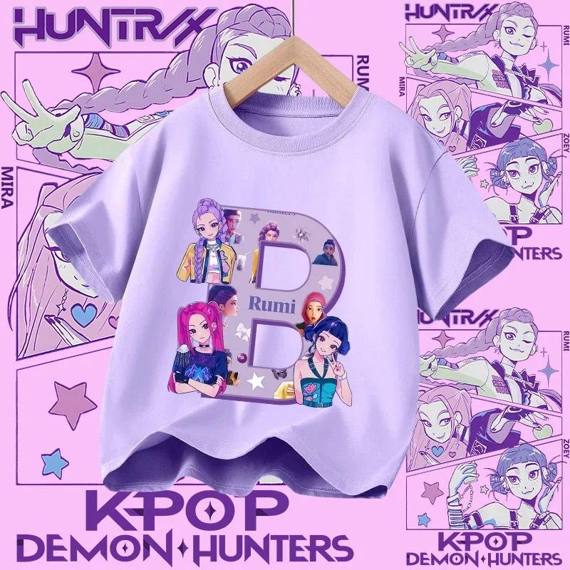 Cotton Tshirt for Girls Kpop Demon Hunter Sports Tshirt New Short Sleeve Casual Tshirt for Summer 2026 Letters AZ 110