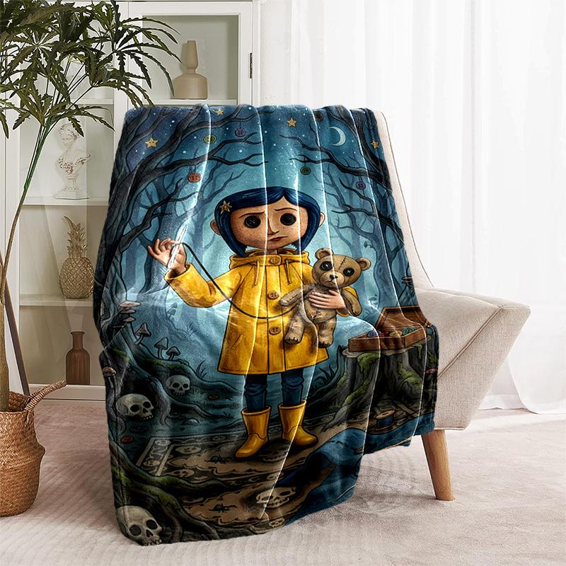 1pc Blanket - Coraline Print Design, Lightweight Blanket for Sofa, Bed- Soft &Warm, Gift for All Seasons