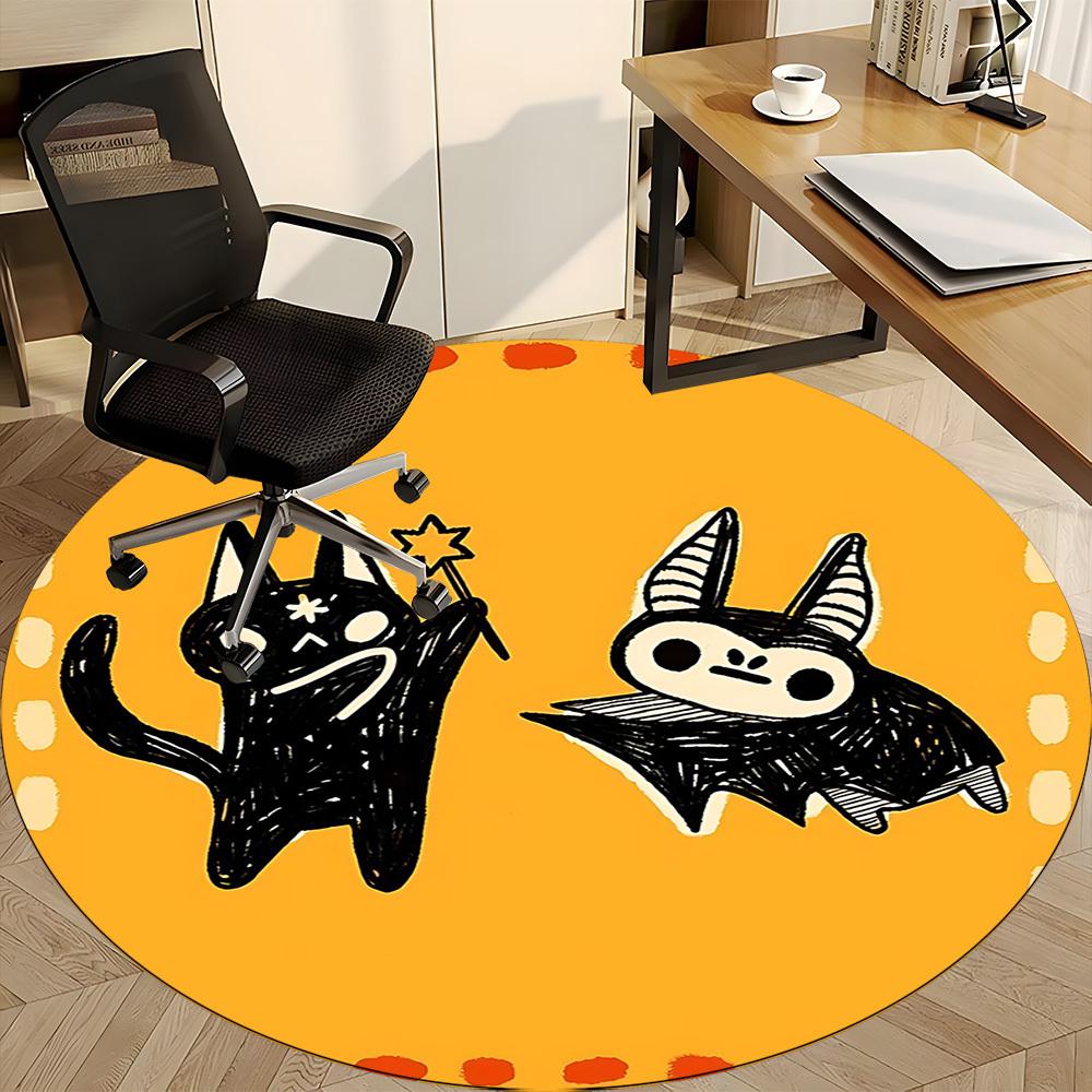 1pc Halloween Cats Office Round Area Rug, Indoor Mat Suitable For Office, Under Office Chairs Bedroom Living Room Home Decor176
